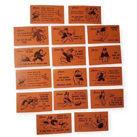 Lot of 32 1936 Monopoly Replacement Community Chest‎ Chance Cards Yellow Orange - Picture 2 of 2